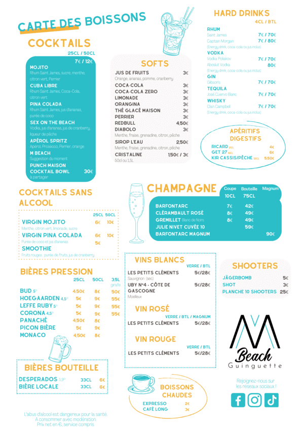 Carte des boissons